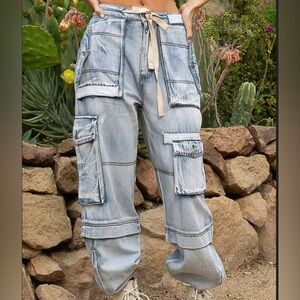 POLC Multi pocket drawstring denim joggers